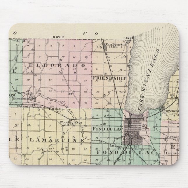 Karte des Landkreises Fond du Lac, Staat von Wisco Mousepad (Vorne)