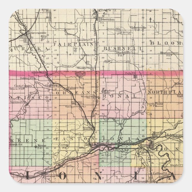 Karte des Landkreises Ionia, Michigan Quadratischer Aufkleber (Vorderseite)