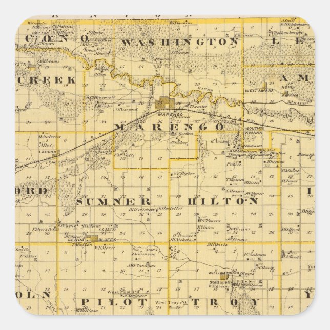 Karte des Landkreises Iowa, Staat von Iowa Quadratischer Aufkleber (Vorderseite)