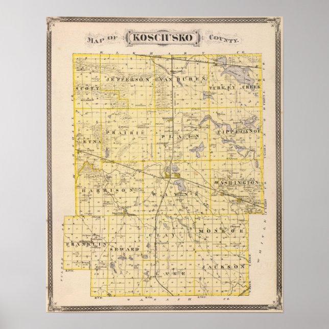 Karte des Landkreises Kosciusko Poster (Vorne)