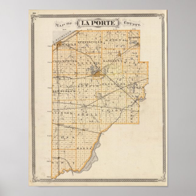 Karte des Landkreises La Porte Poster (Vorne)