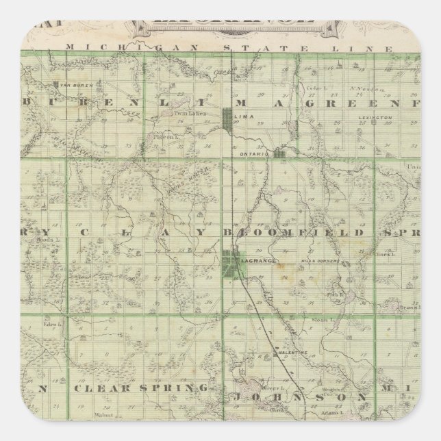 Karte des Landkreises Lagrange mit La Grange, Lima Quadratischer Aufkleber (Vorderseite)