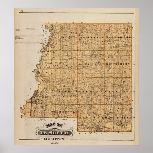 Karte des Landkreises Le Sueur, Minnesota Poster (Vorne)