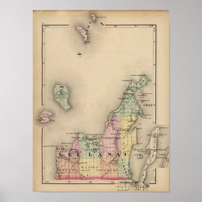 Karte des Landkreises Leelanau, Michigan Poster (Vorne)