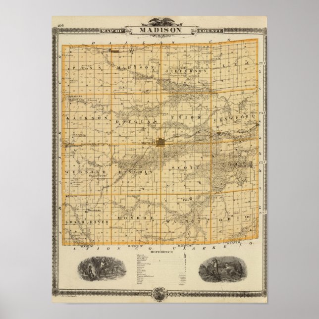 Karte des Landkreises Madison, Staat von Iowa Poster (Vorne)