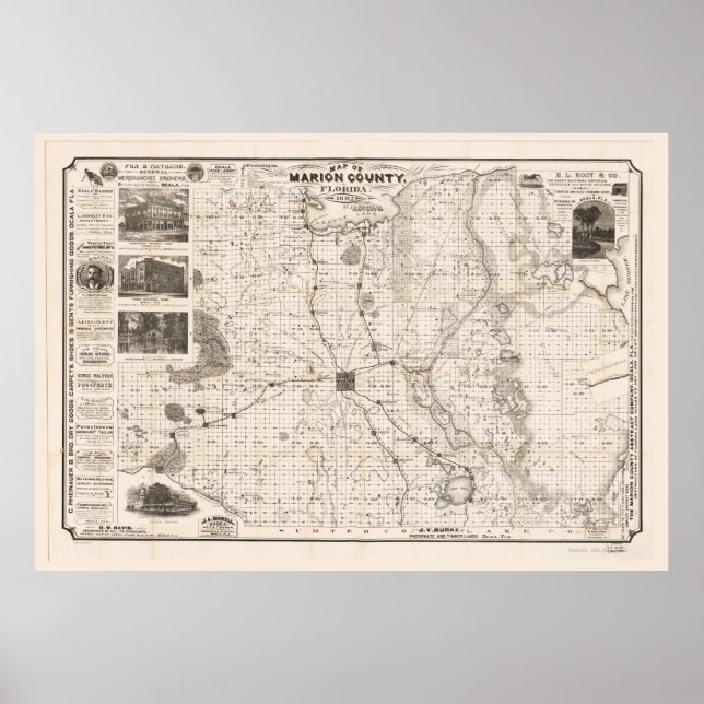 Karte des Landkreises Marion, Florida (1892) Poster (Vorne)