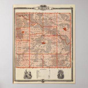 Karte des Landkreises Marion, Staat von Iowa Poster