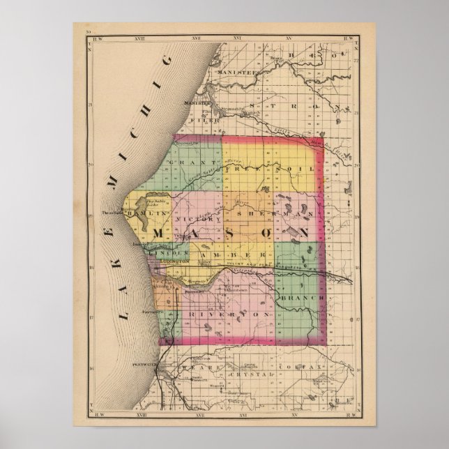 Karte des Landkreises Mason, Michigan Poster (Vorne)