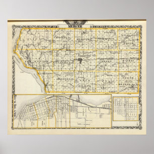 Karte des Landkreises Mercer, Rock Island und Plan Poster