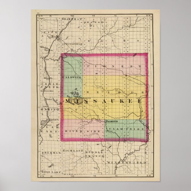 Karte des Landkreises Missaukee, Michigan Poster (Vorne)