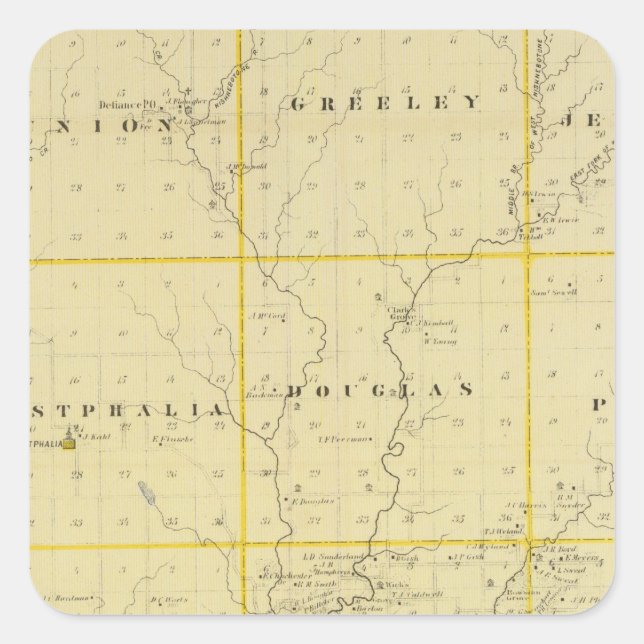 Karte des Landkreises Monona, Staat von Iowa Quadratischer Aufkleber (Vorderseite)