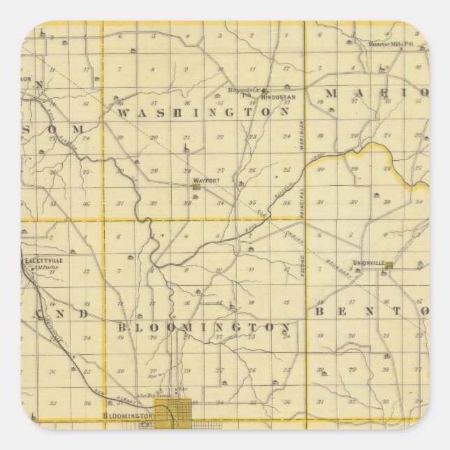 Karte des Landkreises Monroe Quadratischer Aufkleber (Vorderseite)