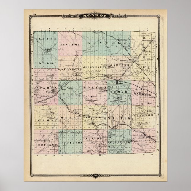 Karte des Landkreises Monroe, Staat von Wisconsin Poster (Vorne)