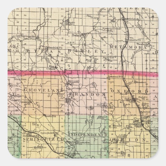 Karte des Landkreises Oakland, Michigan Quadratischer Aufkleber (Vorderseite)