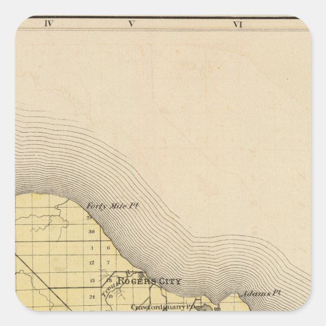 Karte des Landkreises Presque Isle, Michigan Quadratischer Aufkleber (Vorderseite)