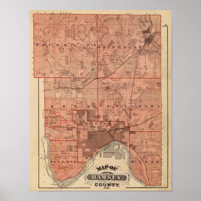 Karte des Landkreises Ramsey, Minnesota Poster (Vorne)