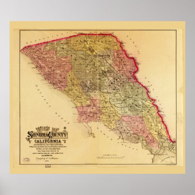 Karte des Landkreises Sonoma, Kalifornien (1884) Poster (Vorne)