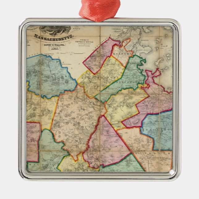 Karte des Landkreises von Norfolk, Massachusetts Silbernes Ornament (Vorne)