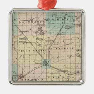 Karte des Landkreises Walworth, Staat von Wisconsi Silbernes Ornament