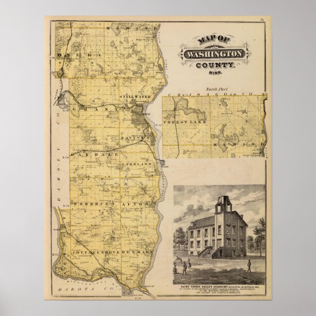 Karte des Landkreises Washington, Minnesota Poster (Vorne)
