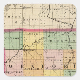 Karte des Landkreises Wexford, Michigan Quadratischer Aufkleber