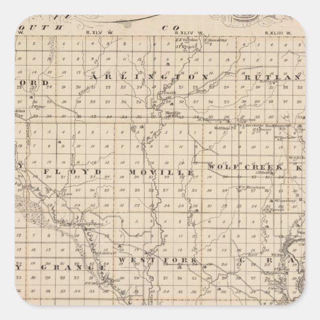 Karte des Landkreises Woodbury, Staat von Iowa Quadratischer Aufkleber (Vorderseite)