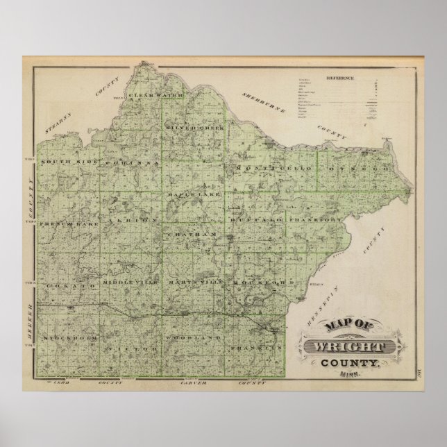 Karte des Landkreises Wright, Minnesota Poster (Vorne)