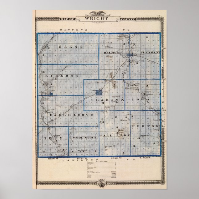 Karte des Landkreises Wright, Staat von Iowa Poster (Vorne)