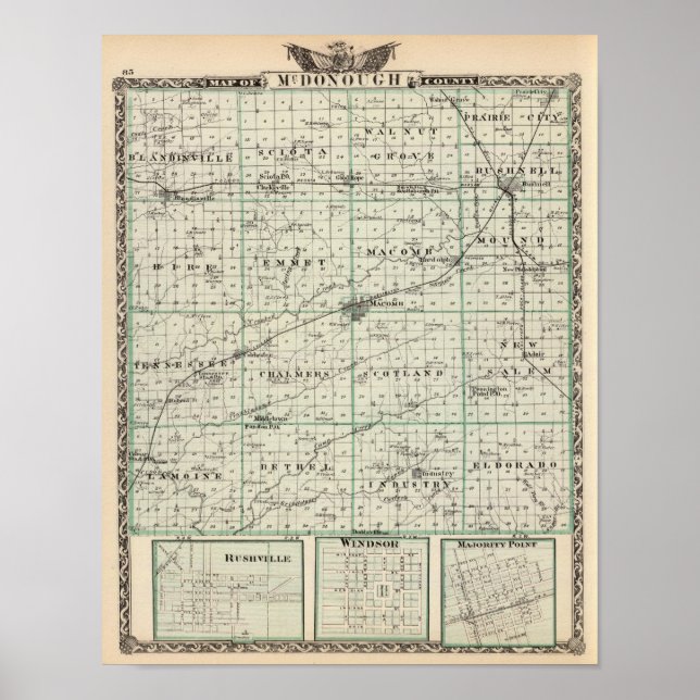 Karte des McDonough-Landkreises, Rushville Poster (Vorne)