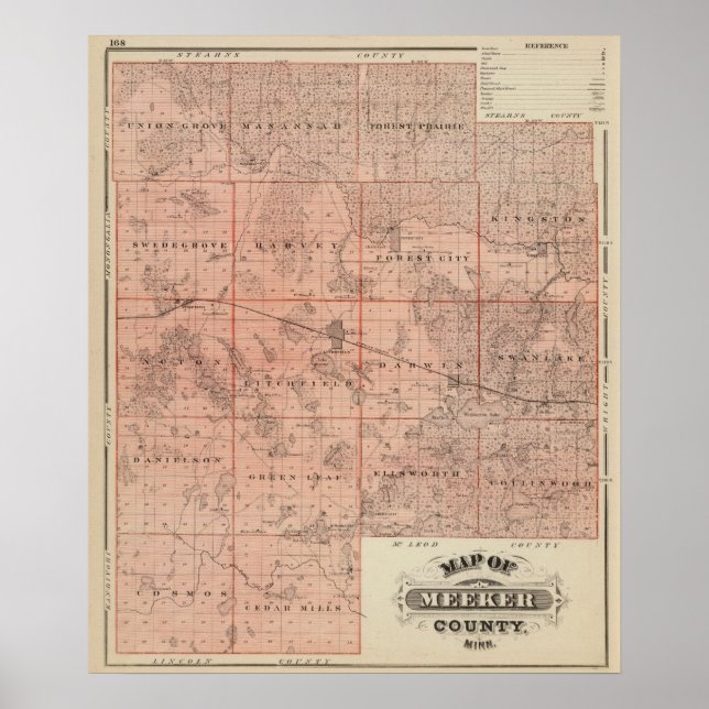 Karte des Meeker-Landkreises, Minnesota Poster (Vorne)