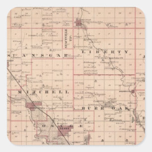 Karte des Mitchell-Landkreises, Staat von Iowa Quadratischer Aufkleber