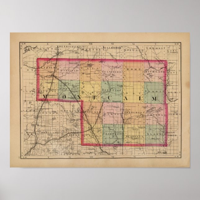 Karte des Montcalm Landkreises, Michigan Poster (Vorne)
