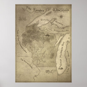 Karte des mythischen Landes Wisconsin Poster