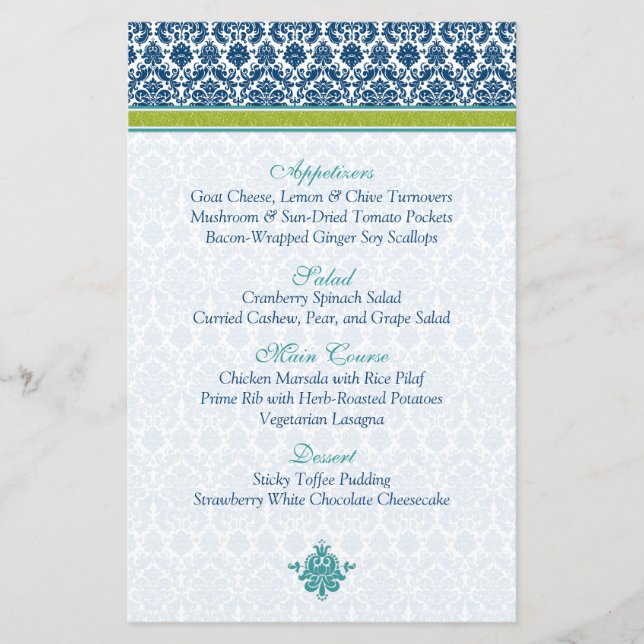 Karte des navy Blue Green Aquamarin Damask (Vorderseite)