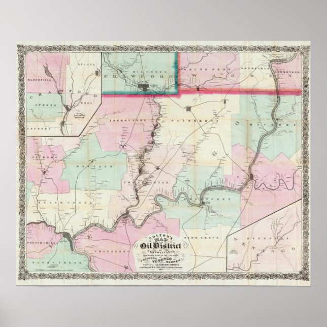 Karte des Ölbezirks Pennsylvania Poster (Vorne)