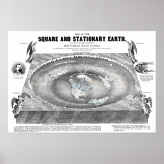 Karte des Platzes und der stationären flachen Erde Poster