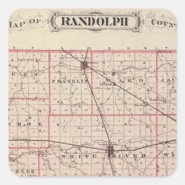 Karte des Randolph-Landkreises Quadratischer Aufkleber (Vorderseite)