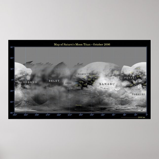 Karte des Saturnmondes Titan Poster (Vorne)