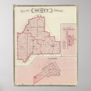Karte des Scott Landkreises mit Lexington, Schottl Poster