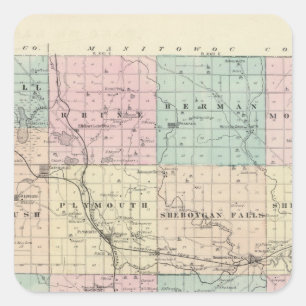 Karte des Sheboygan-Landkreises, Staat von Wiscons Quadratischer Aufkleber