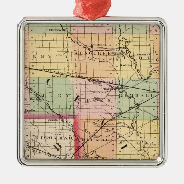 Karte des St Clair Landkreises, Michigan Ornament Aus Metall (Vorne)