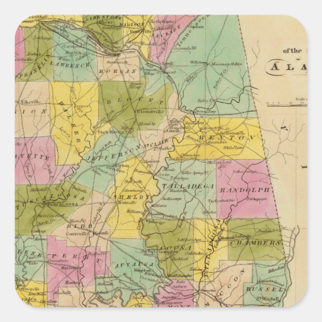Karte des Staat Alabama Quadratischer Aufkleber (Vorderseite)