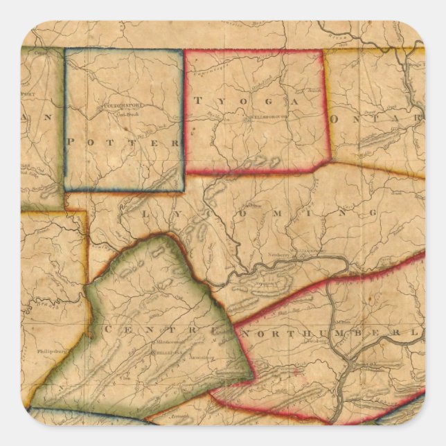 Karte des Staat Pennsylvania Quadratischer Aufkleber (Vorderseite)