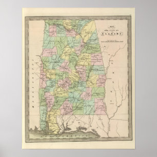 Karte des Staat von Alabama 2 Poster