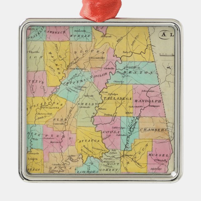 Karte des Staat von Alabama Silbernes Ornament (Vorne)