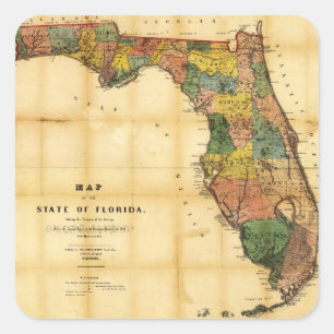 Karte des Staat von Florida (1856) Quadratischer Aufkleber