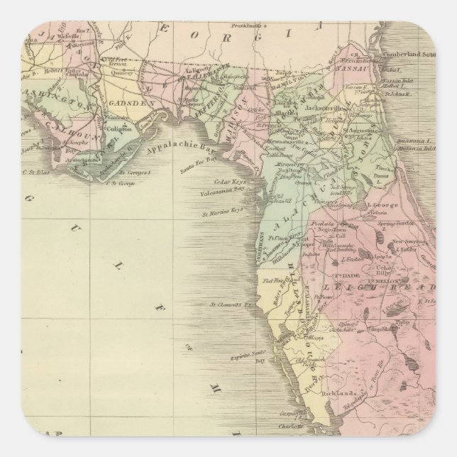 Karte des Staat von Florida Quadratischer Aufkleber (Vorderseite)