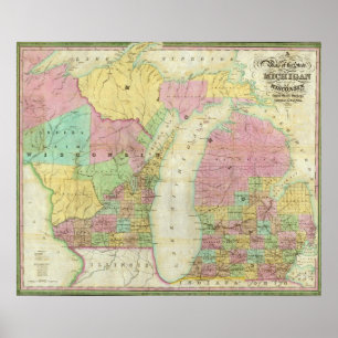 Karte des Staat von Michigan Poster
