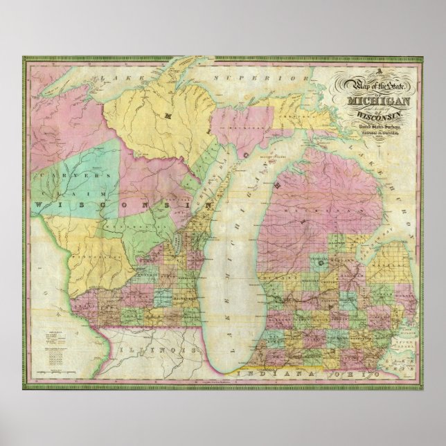 Karte des Staat von Michigan Poster (Vorne)