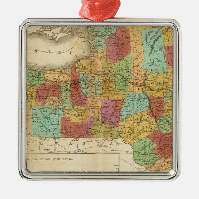 Karte des Staat von New York Silbernes Ornament (Vorne)